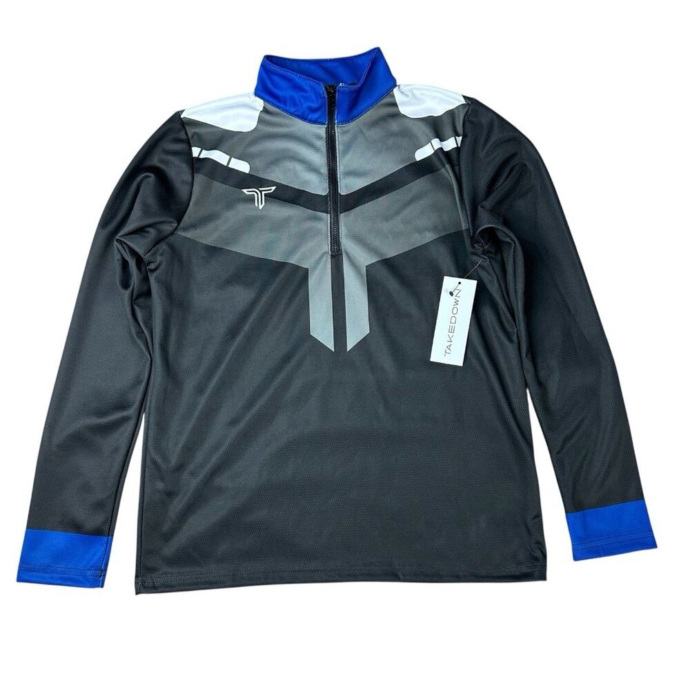 TAKEDOWN Devils Wrestling 1/4 Zip Pullover - Youth Large YL - Black/Blue NWT